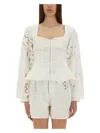 Marine Serre Fitted White Top With Square Neckline And Floral Embroidery