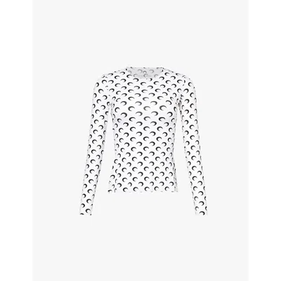 MARINE SERRE WOMENS WH00 OPTICAL WHITE MOON-PRINT SLIM-FIT STRETCH-WOVEN TOP