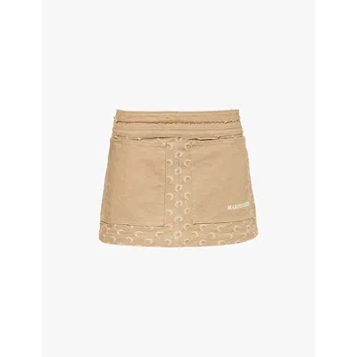 Marine Serre Moon Jacquard Organic Cotton Twill Miniskirt In Bg50 Dark Beige