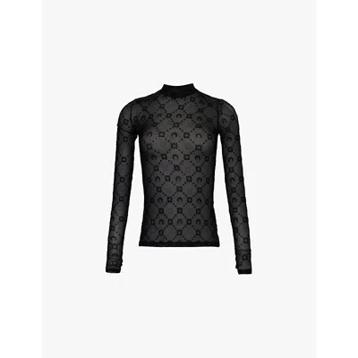 Marine Serre Womens Moonogram-flocked High-neck Mesh Top Bk99 Black