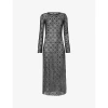 Marine Serre Womens Black Monogram-pattern Long-sleeved Mesh Midi Dress In Black