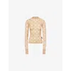 Marine Serre Printed Fitted Top Sheer Sleeves In Neutral