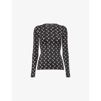 Marine Serre Womens Inverse Tan Long-sleeve Logo-print Stretch-jersey Top Xs In Black