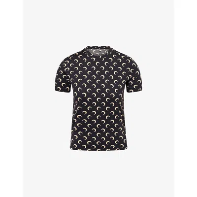 Marine Serre Womens Moon-print Short-sleeves Stretch-woven Top Inverse Tan In Black