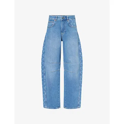 Marine Serre Womens Lt Blue Logo-print Baggy-fit Wide-leg Denim Jeans