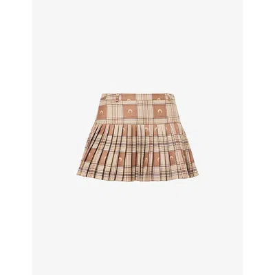 Marine Serre Womens  Moon Jacquard Pleated Wool Mini Skirt In Brown