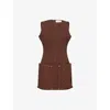 Marine Serre Womens Moon Jacquard Two-patch-pockets Denim Mini Dress Deep Brown In Deep Brown