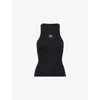 Marine Serre Womens Black Moon Logo Ribbed Stretch-cotton Top Xl