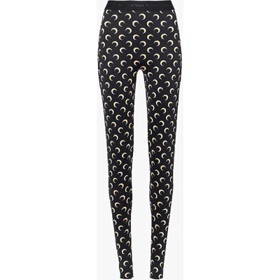 Marine Serre Womens  Moon-print Stirrup-cuff Recycled Stretch-jersey Leggings In It99 Inverse Tan