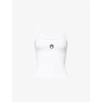 Marine Serre Womens White Embroidered Logo-patch Stretch-cotton Top