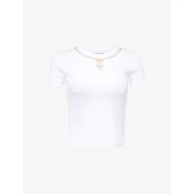 Marine Serre Womens White Trompe L'oeil Jewelry Slim-fit Cotton-jersey T-shirt Xl In Gray