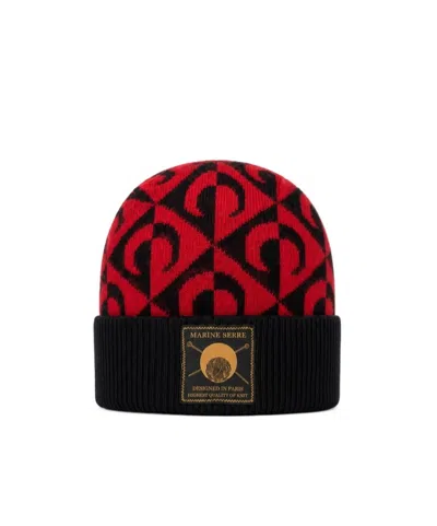 Marine Serre Wool Blend Knit Cap With Turned-up Brim In Multi