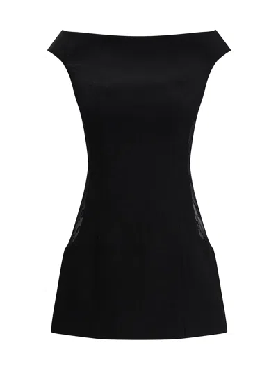 Marine Serre Wool Bouclé Sleeveless Mini Dress In Black