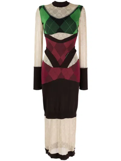 Marine Serre Wool Long Dress In Multi