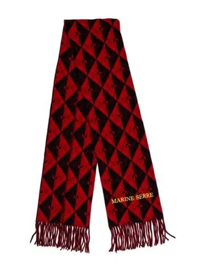 Pre-owned Marine Serre Wool Printed Scarf W/ Tags In Red