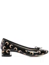 Marine Serre 'camille X Repetto' Black Ballerinas With All-over Logo Motif And Wide Heel In Leather Woman In Black