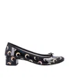 Marine Serre 'camille X Repetto' Black Ballerinas With All-over Logo Motif And Wide Heel In Leather Woman In Black