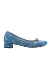 Marine Serre 'camille X Repetto' Light Blue Ballerinas With All-over Logo Motif And Wide Heel In Blue