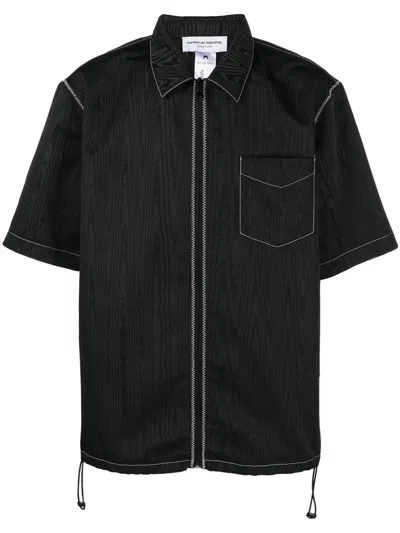 Marine Serre Zip-up Short-sleeve Shirt In Black