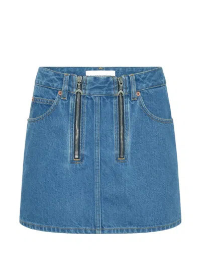 Marine Serre Cotton Mini Denim Skirt With Zip Closure In Burgundy