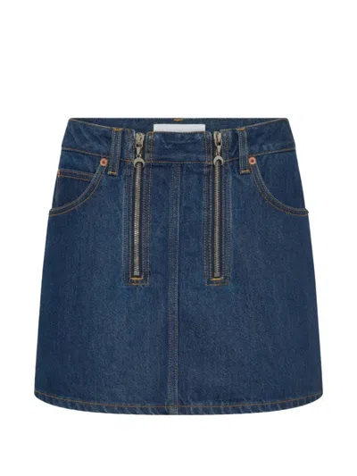 Marine Serre Zip-detail Denim Skirt In Blue