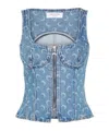 Marine Serre Crescent-moon-print Denim Top In Blue