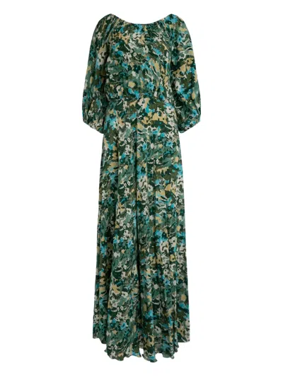 Marinella Sara Crew-neck Maxi Dress In Green