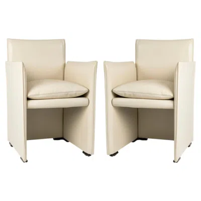 Pre-owned Mario Bellini 1970: Pair Of Cream Leather Break Armchairs By , Cassina Edition In White