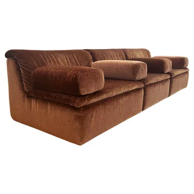 Pre-owned Mario Bellini 1970s Brown Velvet Velour Sofa Sectional 3 Pcs Lounge Chairs  Attr.