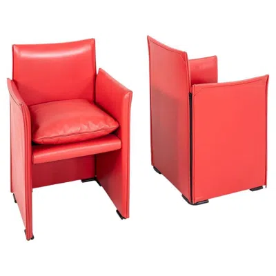 Pre-owned Mario Bellini 2000s Pair Of  401 Break Arm Dining Chairs For Cassina In Leather In Red