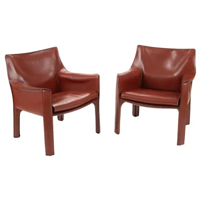 Pre-owned Mario Bellini 20th Century Vintage Italian Red Leather Chairs Cab By  For Cassina