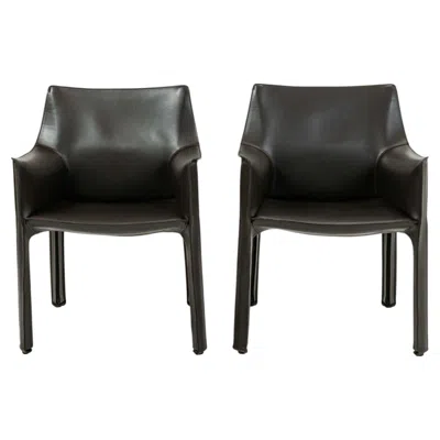 Pre-owned Mario Bellini A Pair Of  For Cassina Cab Chairs Model 413, Dark Brown, 1990s In Black