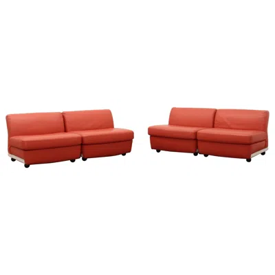 Pre-owned Mario Bellini Amanta Modular Sofa In Orange Leather For C&b Italy, From  1960s