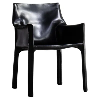 Pre-owned Mario Bellini Bellini Cab 413 Armchair In Watermarked Black Saddle Leather For Cassina, Italy
