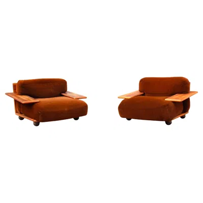 Pre-owned Mario Bellini Brown Velvet Pianura Armchair For Cassina, 1970, Set Of 2