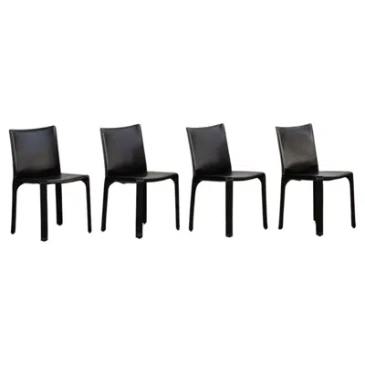 Pre-owned Mario Bellini "cab 412” Chairs For Cassina, Black Leather, 1978, Set Of 4