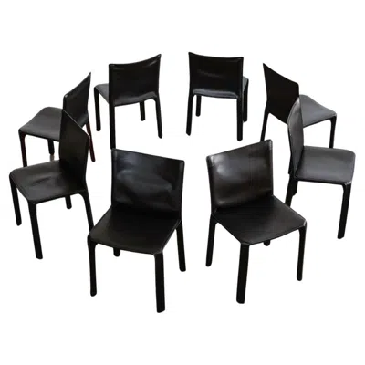 Pre-owned Mario Bellini "cab 412” Chairs For Cassina, Black Leather, 1978, Set Of 8