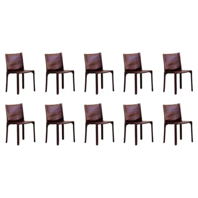 Pre-owned Mario Bellini "cab 412” Chairs For Cassina, Bordeaux Leather, 1978, Set Of 10 In Black