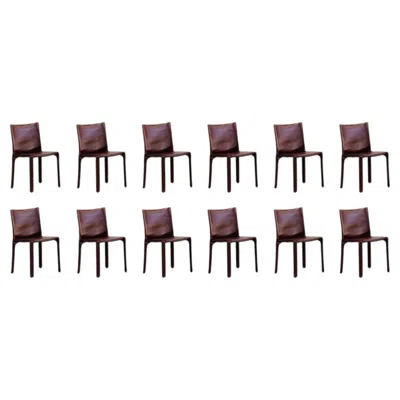 Pre-owned Mario Bellini "cab 412” Chairs For Cassina, Bordeaux Leather, 1978, Set Of 12 In Black