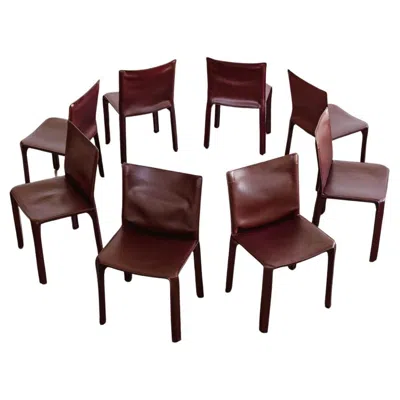 Pre-owned Mario Bellini "cab 412” Chairs For Cassina, Bordeaux Leather, 1978, Set Of 8 In Black