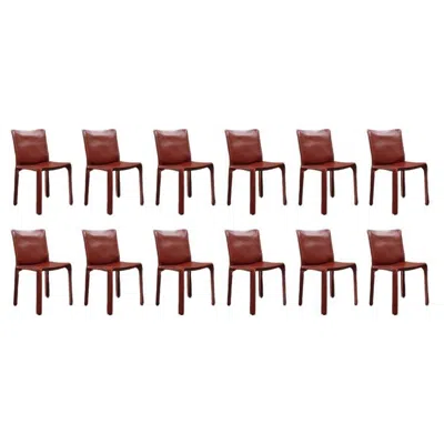 Pre-owned Mario Bellini "cab 412” Chairs For Cassina, China Red Leather, 1978, Set Of 12