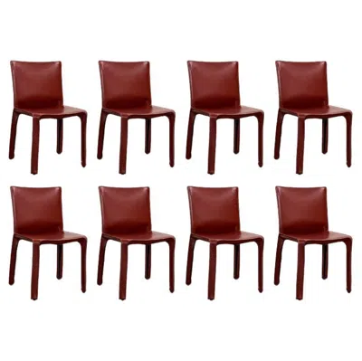 Pre-owned Mario Bellini "cab 412” Chairs For Cassina, China Red Leather, 1978, Set Of 8