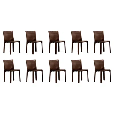 Pre-owned Mario Bellini "cab 412” Chairs For Cassina, Hazelnut Leather, 1978, Set Of 10 In Black