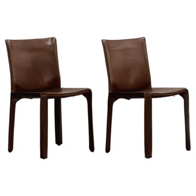 Pre-owned Mario Bellini "cab 412” Chairs For Cassina, Hazelnut Leather, 1978, Set Of 2 In Black