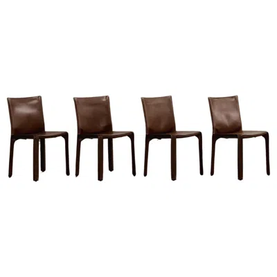 Pre-owned Mario Bellini "cab 412” Chairs For Cassina, Hazelnut Leather, 1978, Set Of 4 In Black