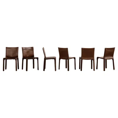 Pre-owned Mario Bellini "cab 412” Chairs For Cassina, Hazelnut Leather, 1978, Set Of 6 In Black
