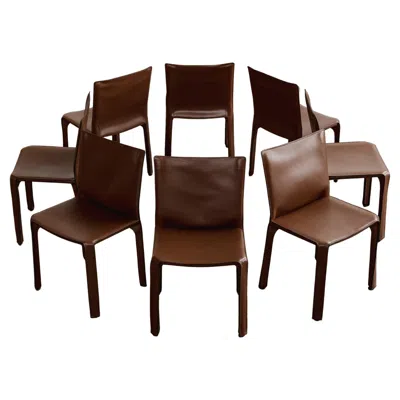 Pre-owned Mario Bellini "cab 412” Chairs For Cassina, Hazelnut Leather, 1978, Set Of 8 In Black