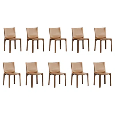 Pre-owned Mario Bellini "cab 412” Chairs For Cassina, Natural Leather, 1978, Set Of 10 In Sand