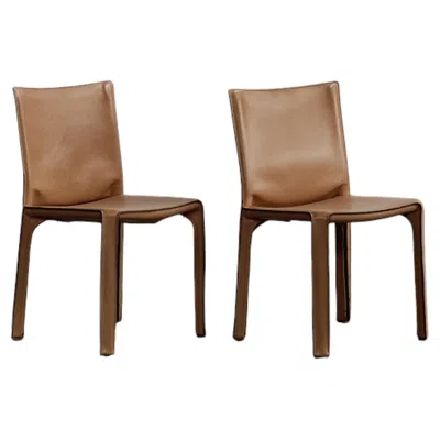 Pre-owned Mario Bellini "cab 412” Chairs For Cassina, Natural Leather, 1978, Set Of 2 In Brown