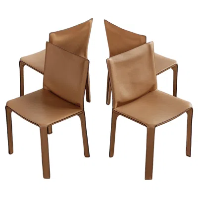 Pre-owned Mario Bellini "cab 412” Chairs For Cassina, Natural Leather, 1978, Set Of 4 In Brown